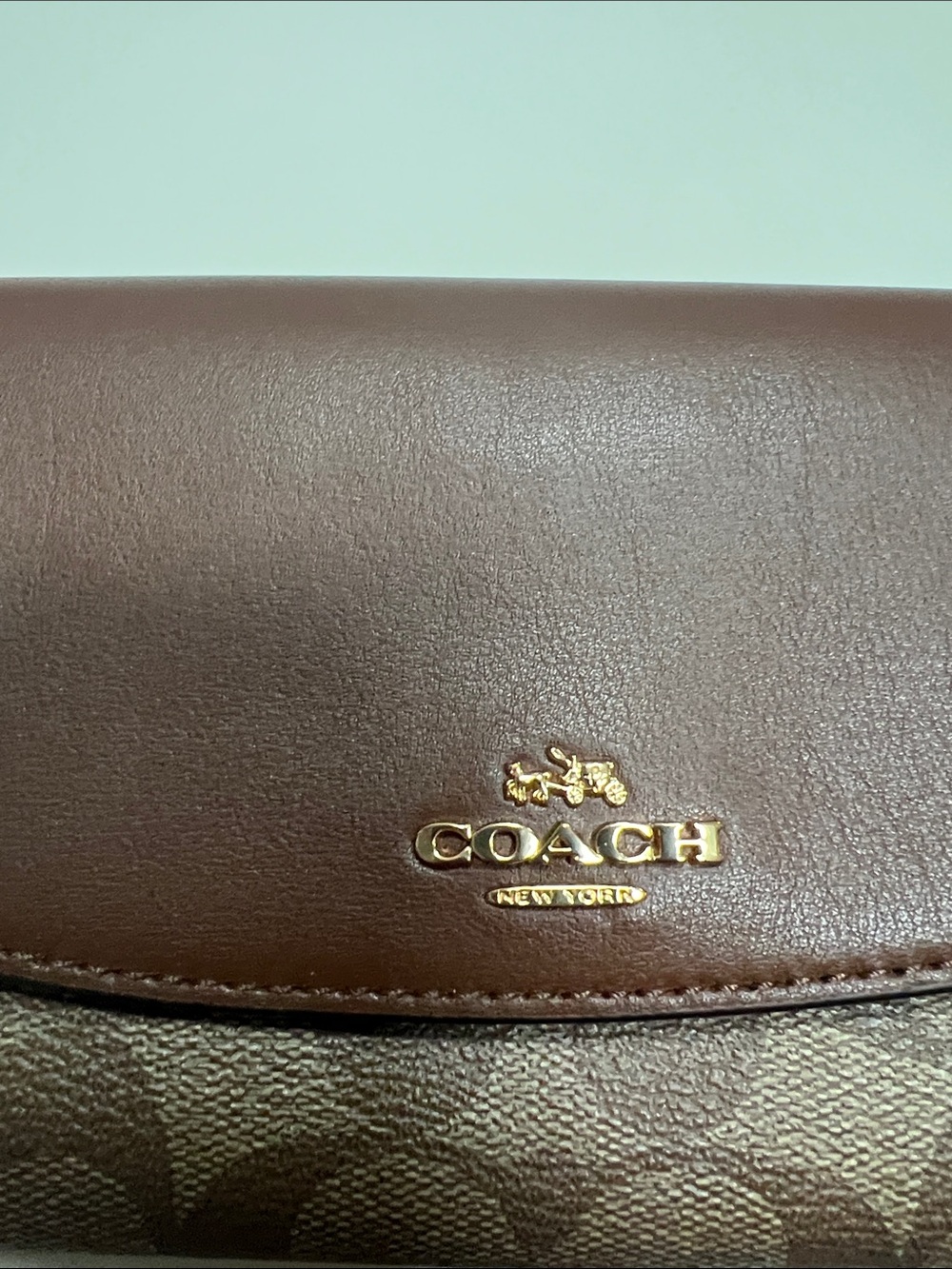 COACH Brown Signature Foldover Wallet with Leather Flap New - Picture 3 of 5